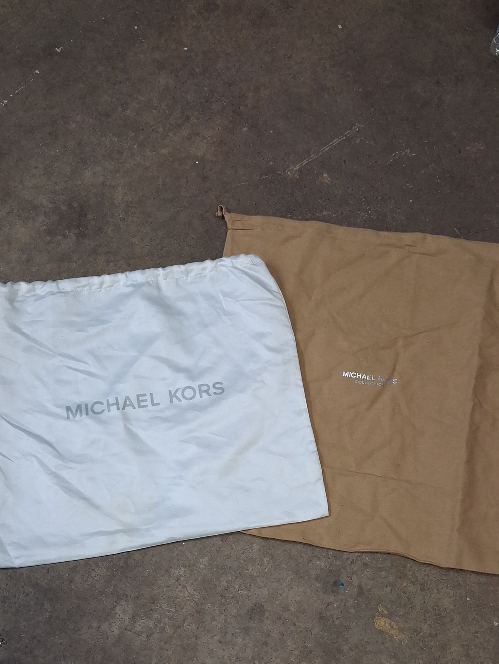 2 Michael Kors Drawstring Dust Bags, 1 White & 1 Tan